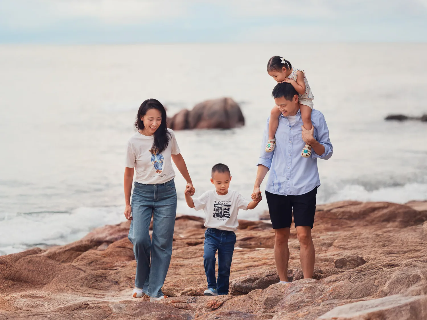 Chelsea, Andrew, Nathan and Amelia, Indoors First, Then Straight Into the Beach Chaos
