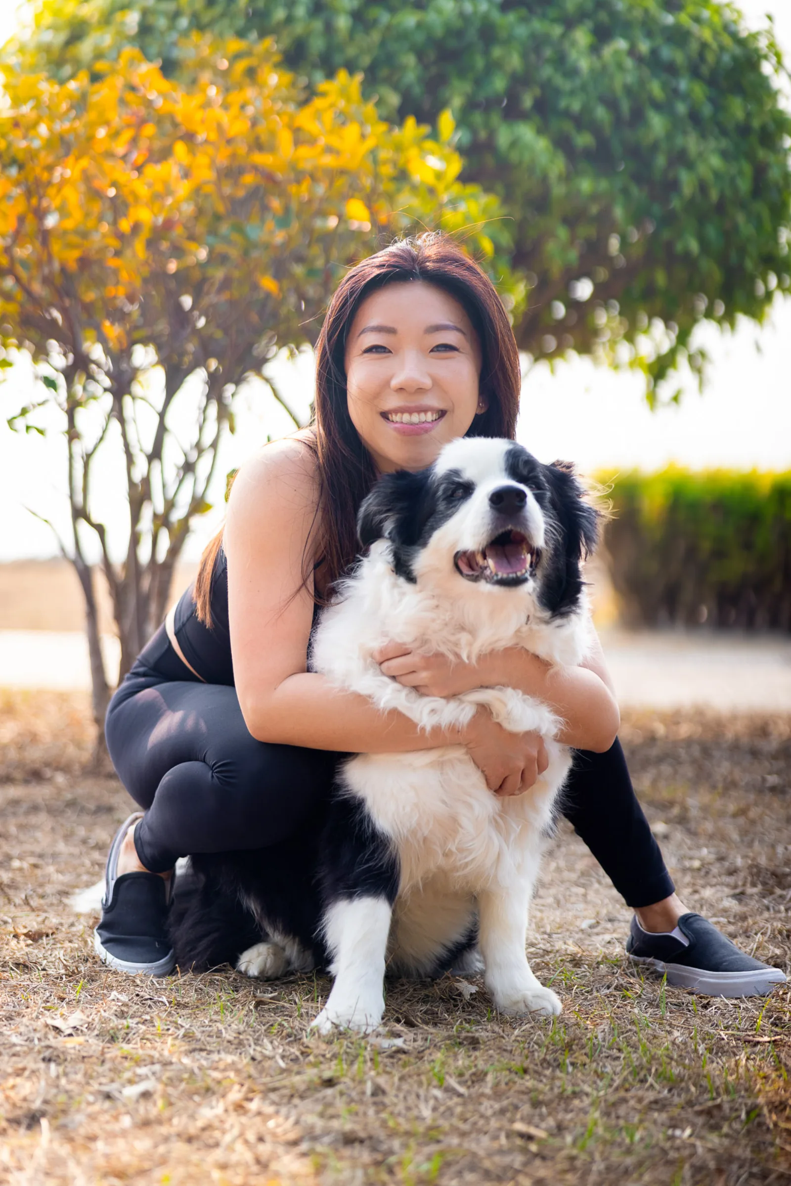 Border collie Obi and his owner during sunrise pet photography session at West Coast Park Singapore