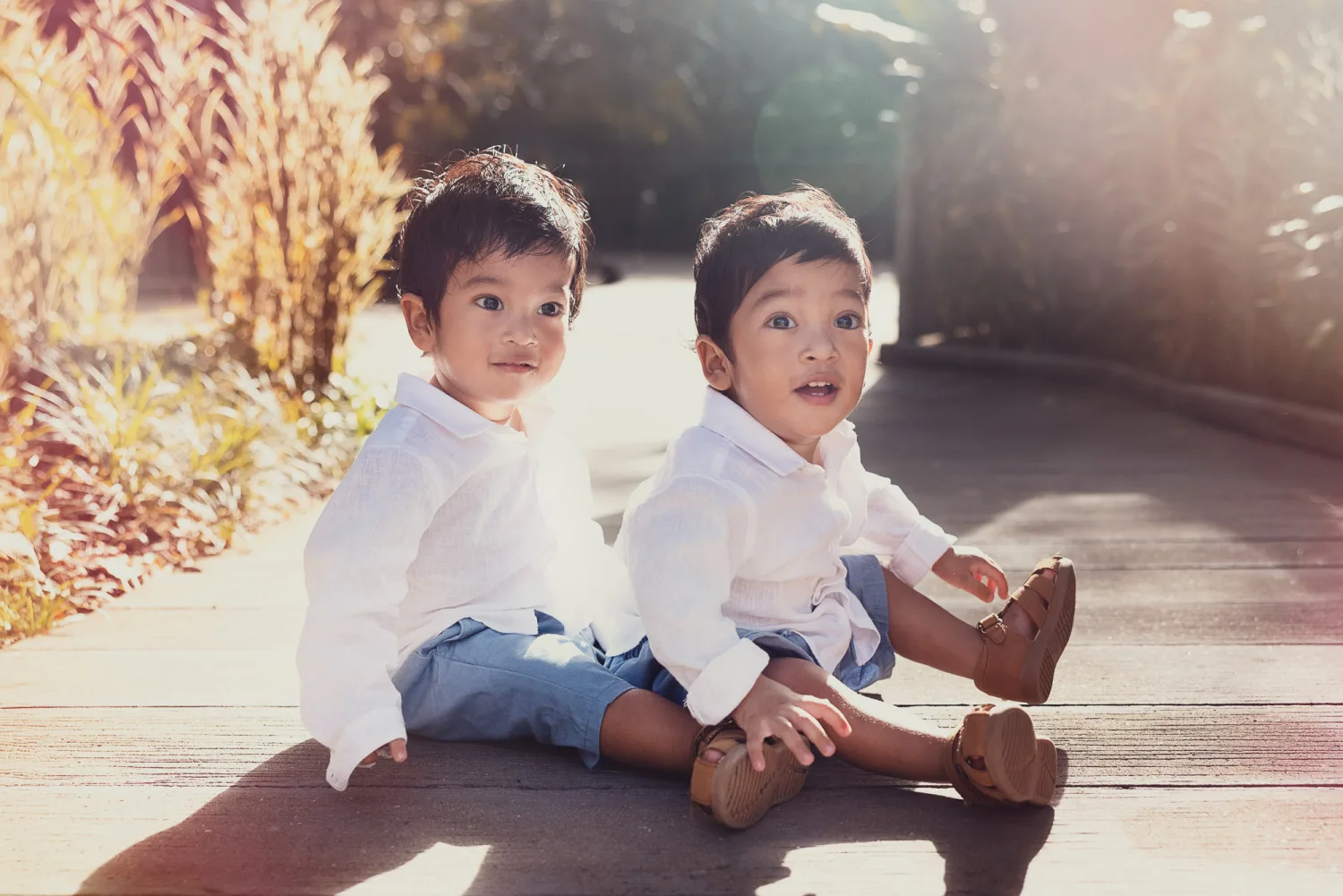 Nicole and Jamie with the boys in a warm family frame at Botanic Gardens