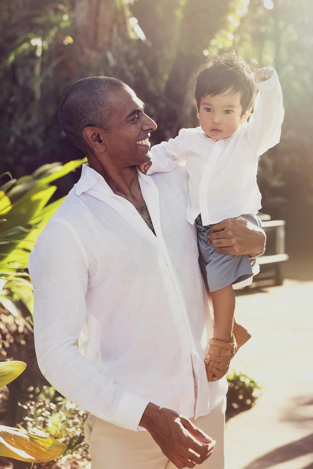 The family together in the last light at Singapore Botanic Gardens