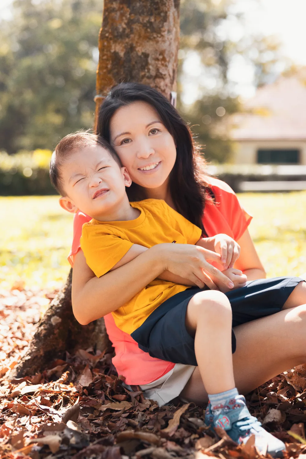 Hilda, Kevin, Tristan and Wesley together in a relaxed family frame at Fort Canning
