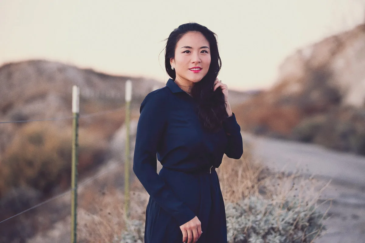 Julie and James in a quiet desert silhouette during their Joshua Tree engagement shoot