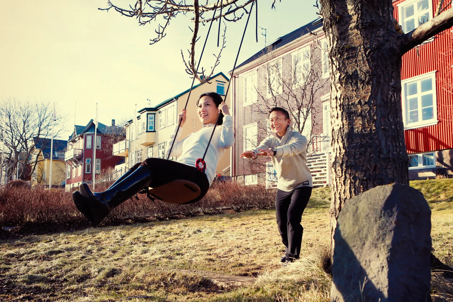 Derek holding a book about romantic things to do in Iceland
