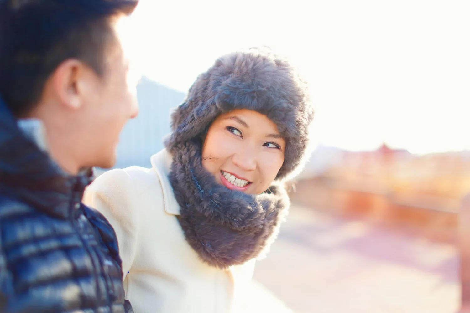 Desiree and Derek having coffee by the window in Reykjavik