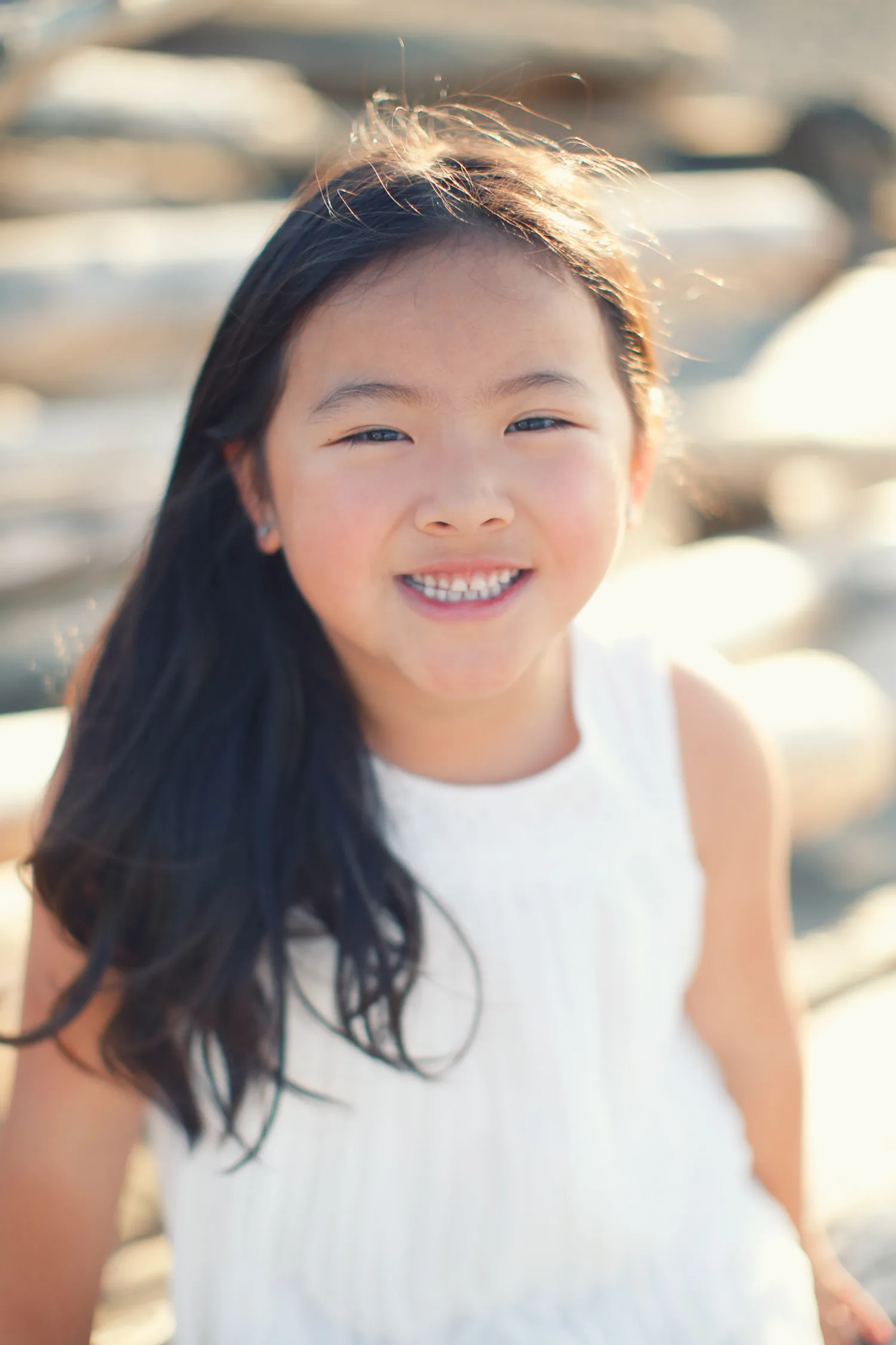 Jen with the girls during a quieter beach moment